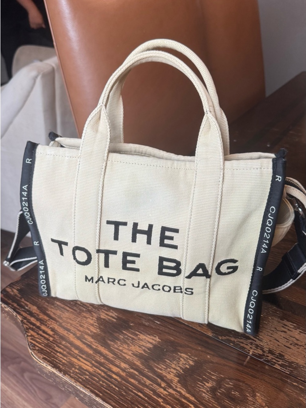 Marc Jacobs Cream Canvas 'The Tote Bag' with Black Logo
